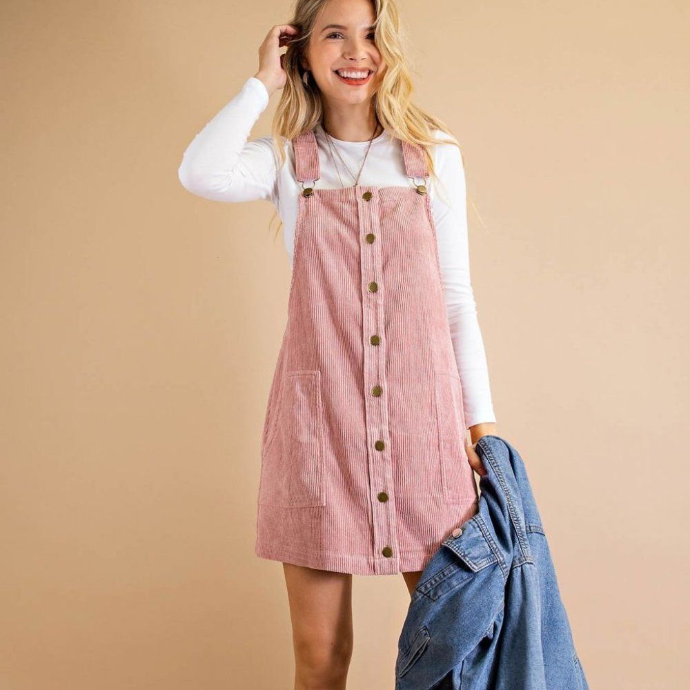 CORDUROY OVERALL MINI DRESS